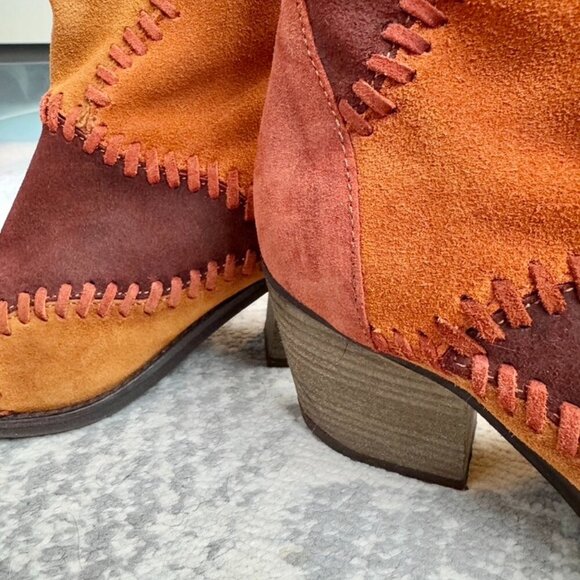 Brown and Tan Suede Patchwork Leather Booties - Picture 8 of 11